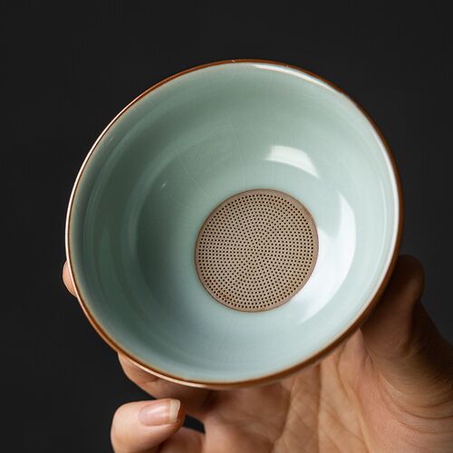 汝瓷一体茶漏全瓷泡茶过滤器茶器茶叶过滤网陶瓷茶隔茶滤茶道配件