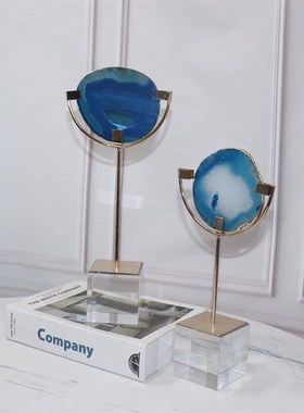 天然玛瑙架水晶架摆件铁艺电镀轻奢风格客厅电视柜样板间软装饰品