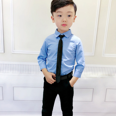 儿童长袖白衬衫男童花童纯棉春秋冬小童宝宝黑色衬衣夏234567岁潮