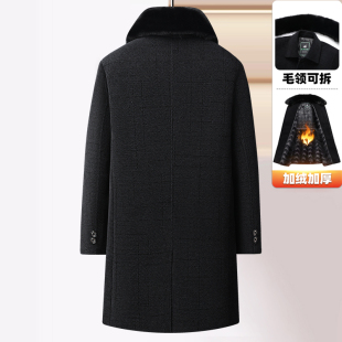 中老年男装加绒加厚毛呢大衣冬季中年爸爸冬装长版雪尼尔风衣外套
