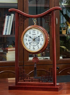 威弗列德中国风复古大号家用两面时钟新中式双面座钟实木静音台钟