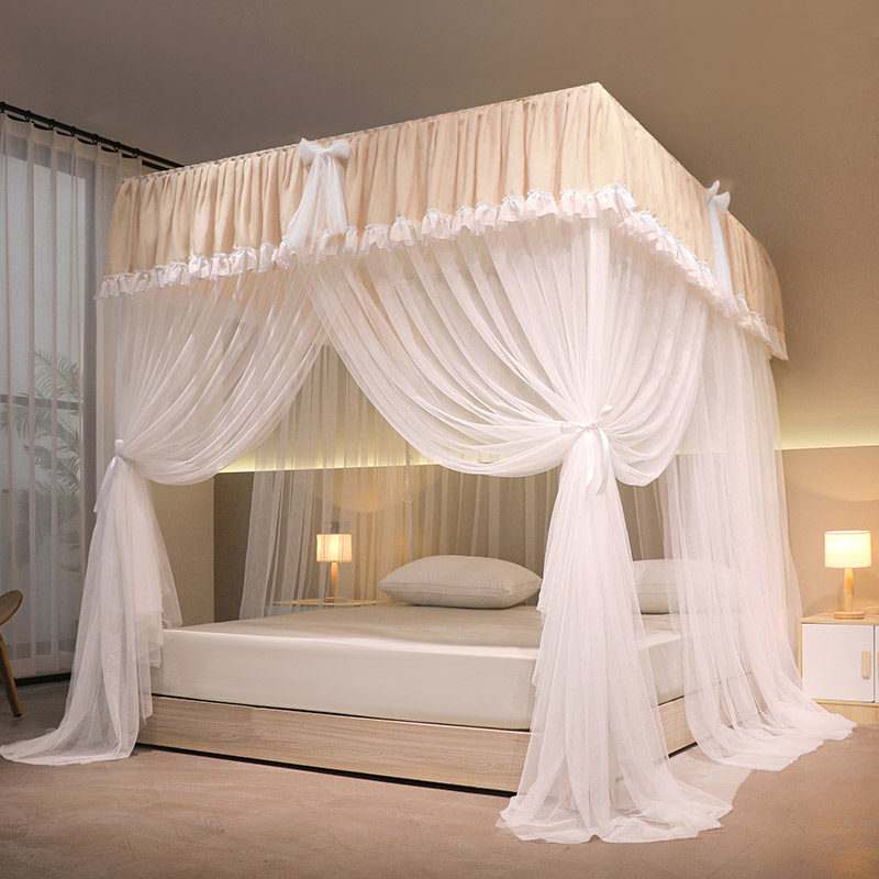新款高级感蚊帐家用防尘遮光顶公主风卧室三开门床幔宫廷方顶落地