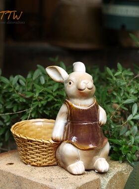 釉面陶瓷兔子情侣收纳可爱桌面装饰摆件家居庭院饰品客厅婚庆礼物