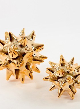 轻奢样板房间几何金属线团刺球海胆摆件港式水晶球书房玄关工艺品