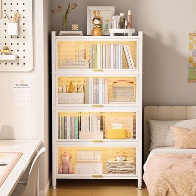 钢制书柜儿童书架家用落地防尘客厅带门多层收纳柜书房铁艺储物柜