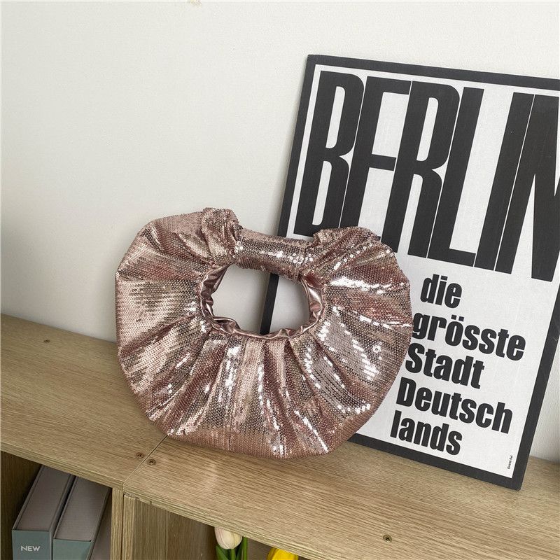 2023夏季新款褶皱亮片圆环手提包百搭款时尚挎包小众设计高级质感