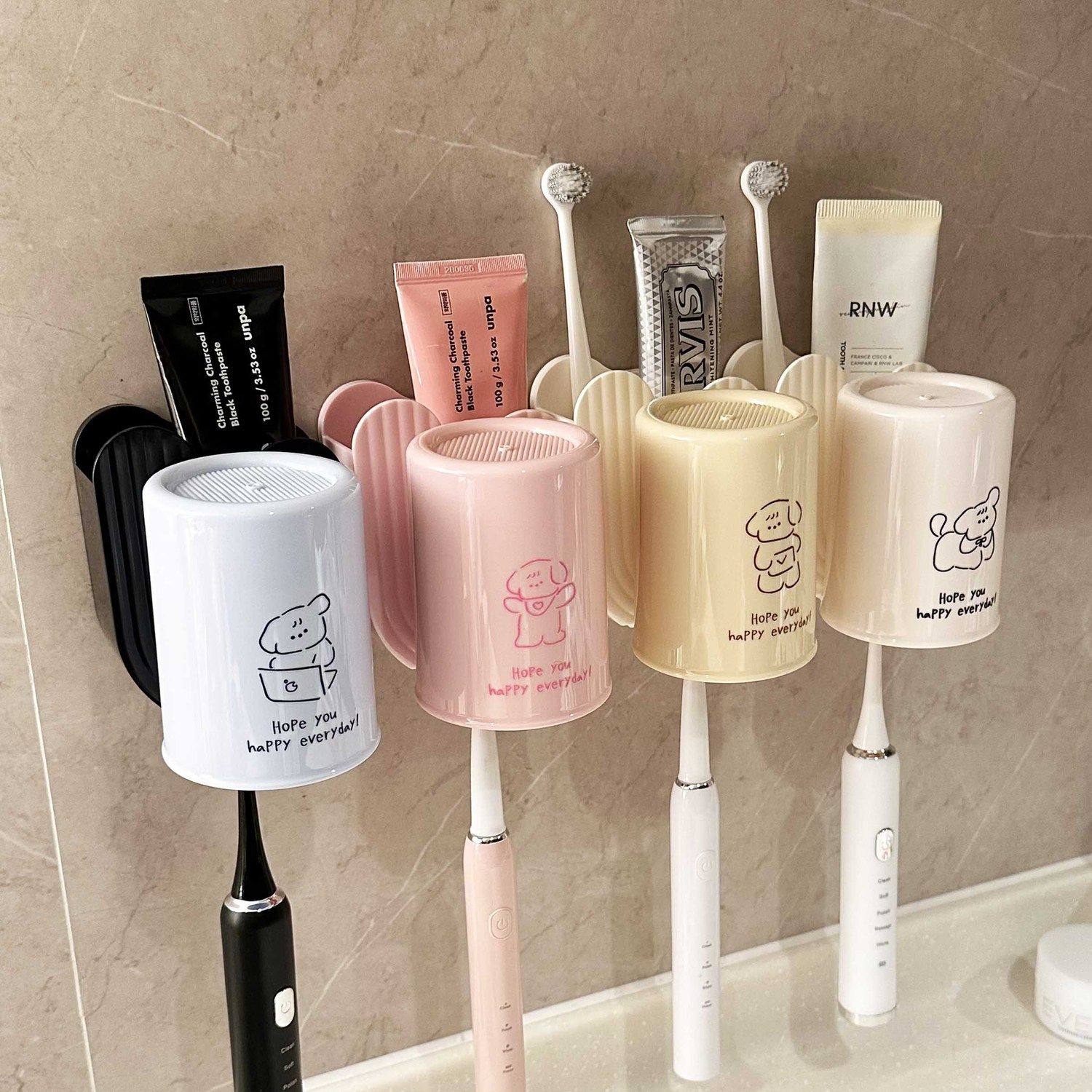 可爱牙刷置物架壁挂式免打孔漱口杯架子家用宿舍牙具电动牙刷挂架