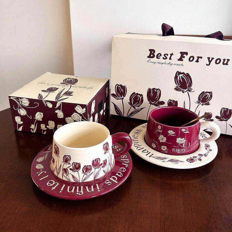 轻奢复古咖啡杯碟套装高级感精致情侣伴手礼物陶瓷马克杯礼盒高档