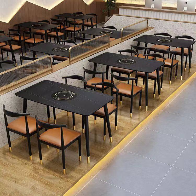 定制岩板一体火锅桌子大理石电磁炉餐饮商用桌椅煤气灶饭店组合
