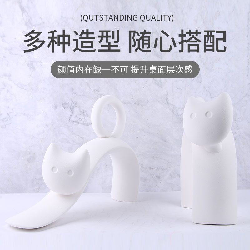 陶瓷猫摆件景德镇现代简约家居办公室可爱桌面摆件装饰品生日礼物
