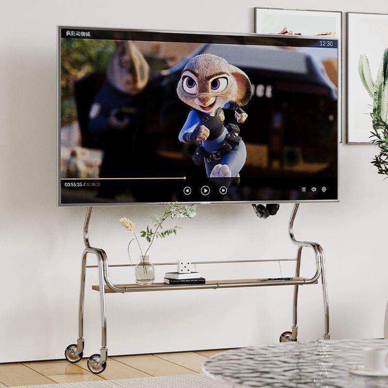 可移动电视机架子不锈钢落地带轮推车置物架卧室客厅40-85寸通用