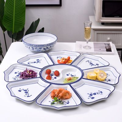 抖音同款加厚陶瓷拼盘家用菜盘子网红创意团圆大拼盘青花餐具组合