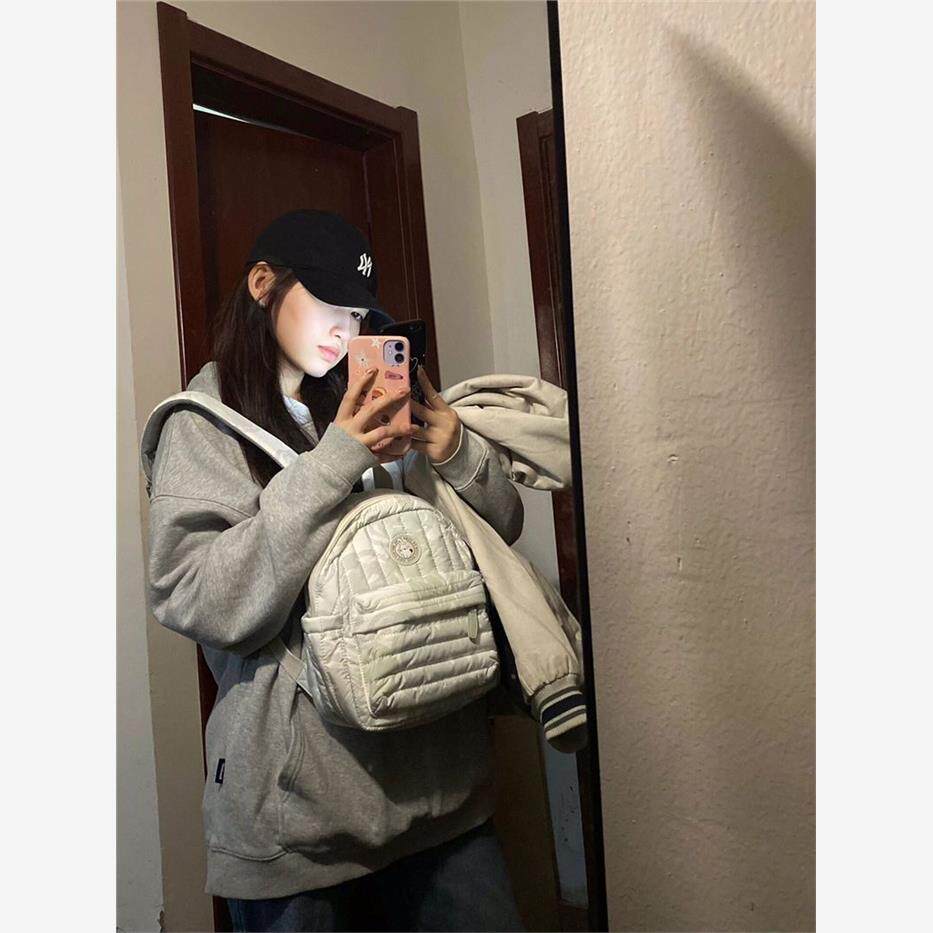 秋冬新款羽绒棉防水尼龙双肩包简约高级感潮牌设计外出可爱小背包