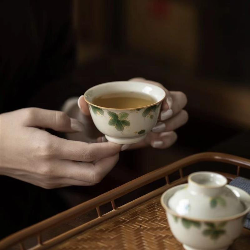 手工纯绘桂花一人饮茶具套