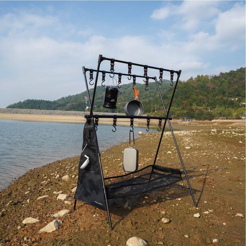 户外露营折叠便携式中号双层收纳架野营野餐灯架便携式折叠挂式架