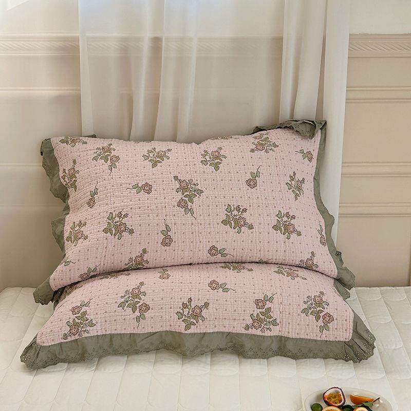 A类全棉花边枕头巾一对长绒棉纱布枕巾枕芯罩纯棉防头油花边枕巾