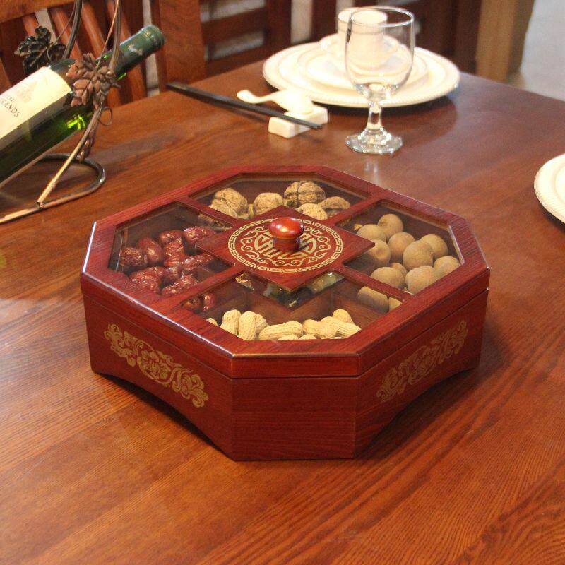 实木五格家用瓜子零食坚果盒子结婚客厅茶几创意带盖玻璃干果盒子
