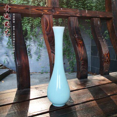 龙泉青瓷长颈观音瓶杨柳枝玉净瓶净水瓶居家花插花器供佛摆件