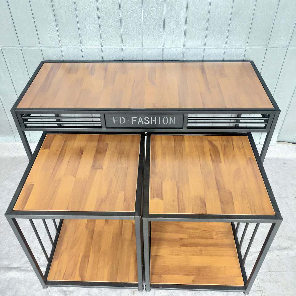 流水台展示台三件套桌子 服装店展示货架中岛台高低桌摆台承重好