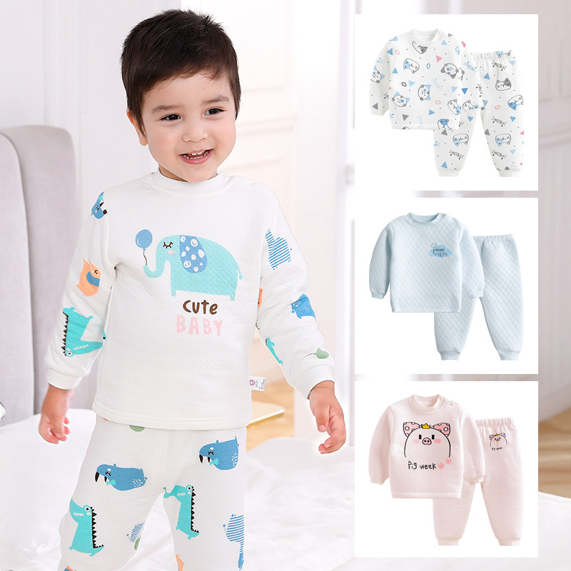 儿童三层夹棉保暖内衣套装男童女宝宝秋衣秋裤加厚纯棉冬婴儿睡衣
