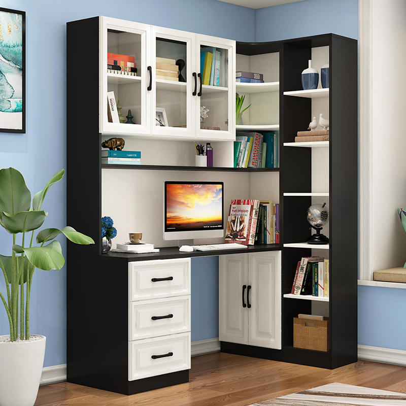 儿童转角电脑桌组合书柜台式办公桌家用学习桌拐角书桌书架写字台
