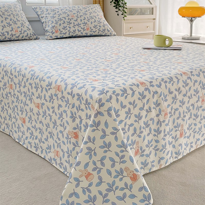 北欧床单单件纯棉花卉菲菲兔100全棉单人双人宿舍棉布被单三件套