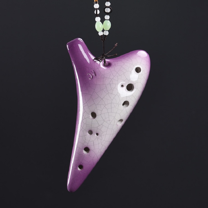 中式白瓷陶笛乐器12孔中音AC调小学生陶笛十二孔初学