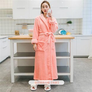 法兰绒浴袍家居服大码 情侣睡袍睡衣珊瑚绒长袖 男女 加厚加长款 冬季