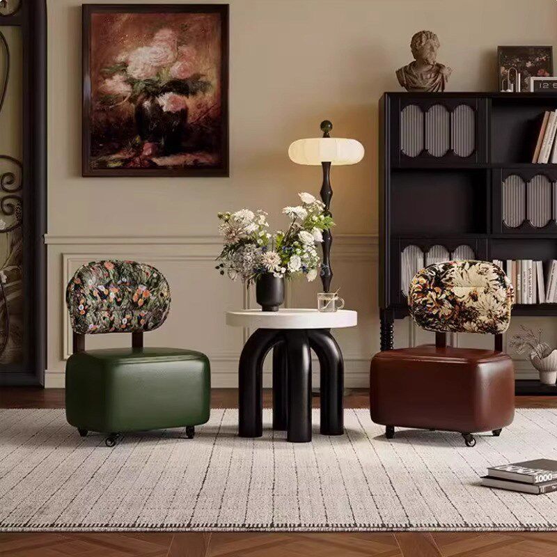 溜溜椅小椅子家用靠背沙发边凳轻奢高级感坐凳创意滑轮矮凳带轮子