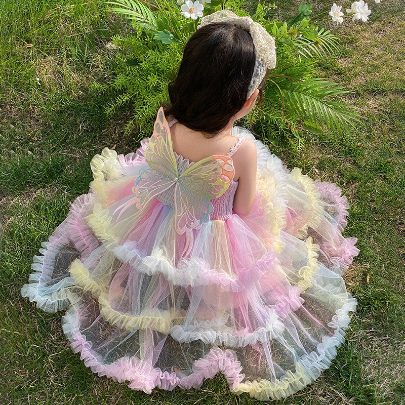 2025夏季女童彩虹公主吊带连衣裙儿童洋气小女孩蓬蓬网纱蛋糕裙子