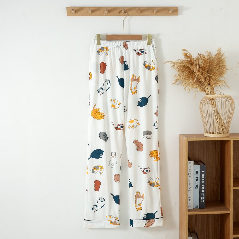 女士加长版纯棉睡裤高个子全棉针织家居裤1.7米大长腿防蚊空调裤