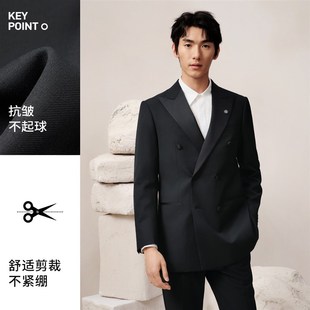 【塔士多】吉约蒙羊毛双排扣西装男套装黑色新郎结婚礼服高级西服