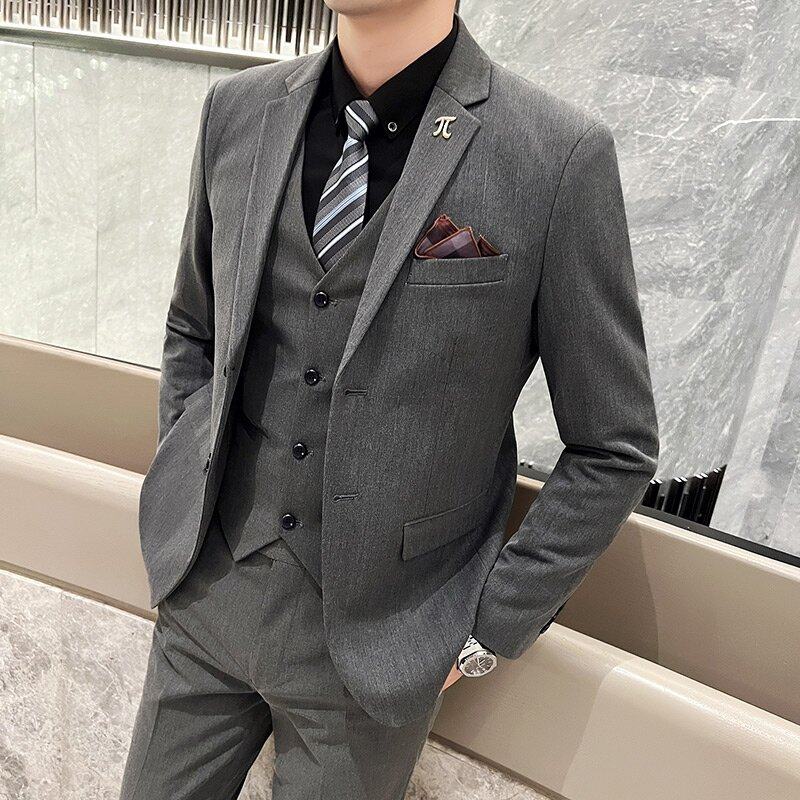 西服套装男商务职业正装结婚礼服英伦风黑色二粒扣休闲修身西装男