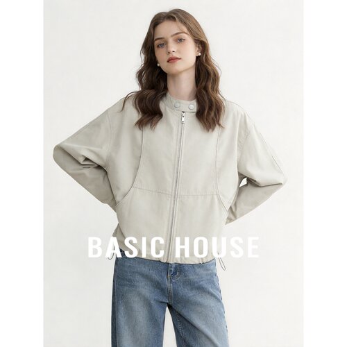 Basic House/百家好简约立领拉链短外套女宽松抽绳百搭松弛风夹克