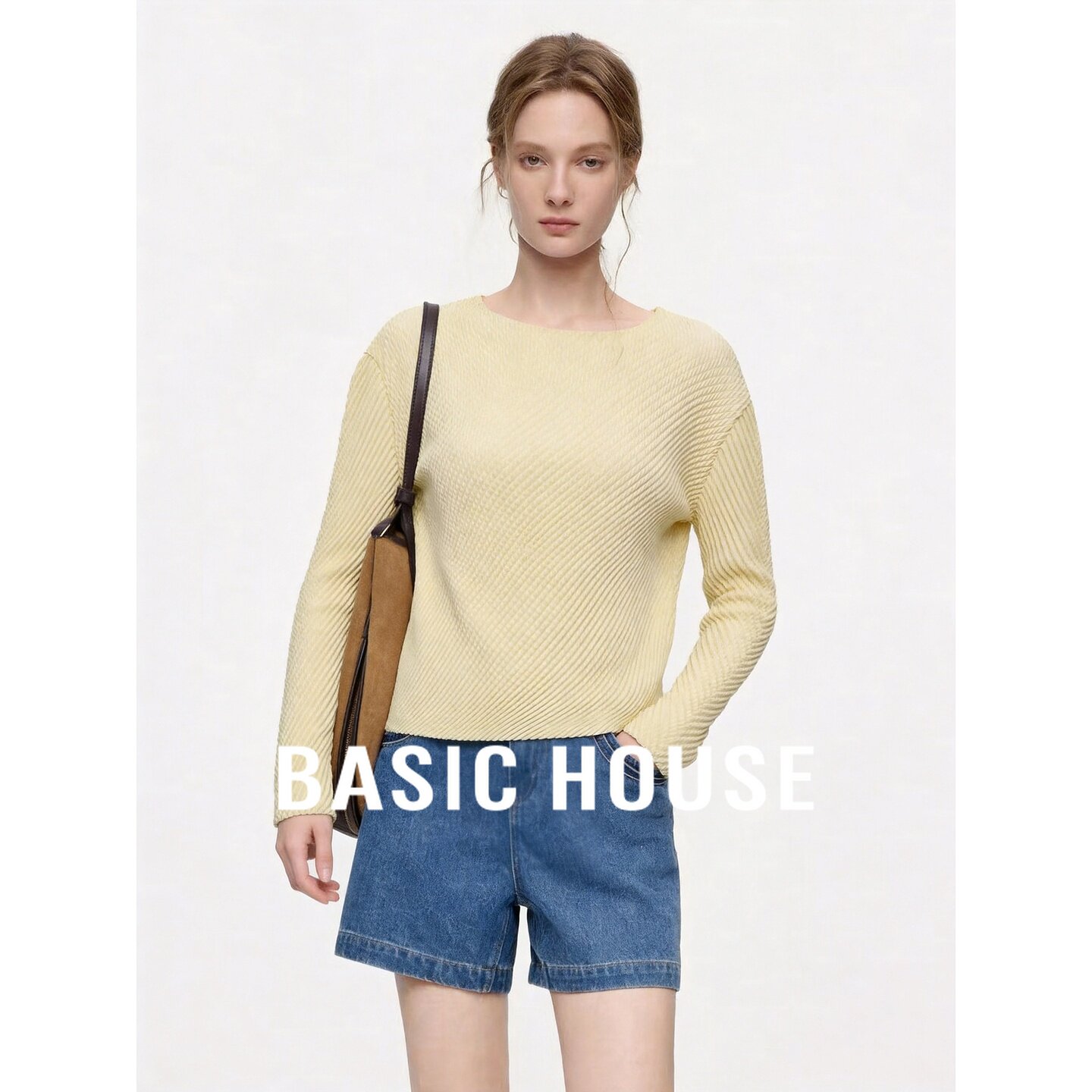 Basic House/百家好2026新款简约长袖T恤女宽松圆领显瘦防晒上衣