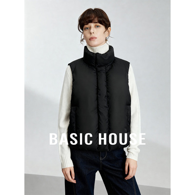 Basic House/百家好白鸭绒纯色羽绒马甲女秋冬轻薄叠穿内搭外套