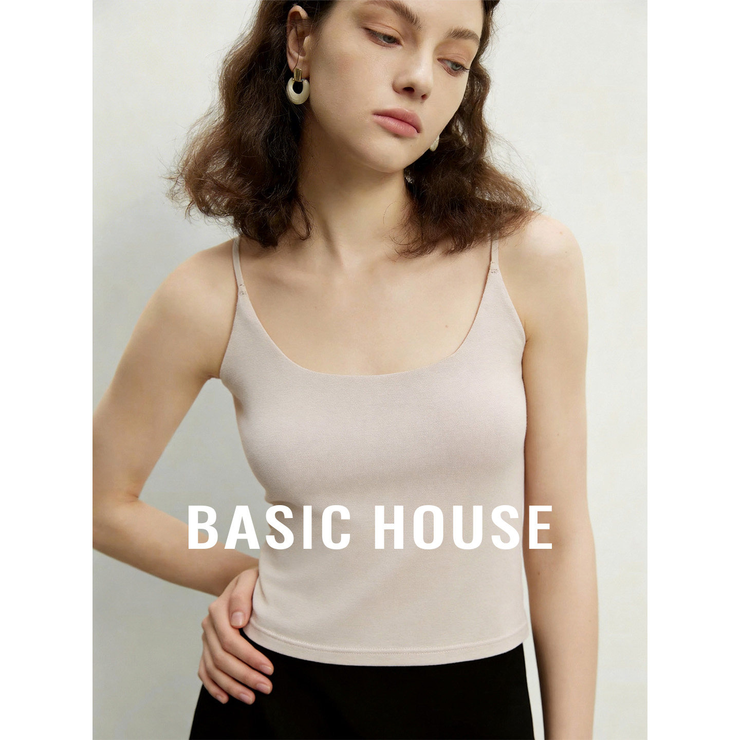 Basic House/百家好U领基础简约百搭带胸垫背心女春新款内搭上衣
