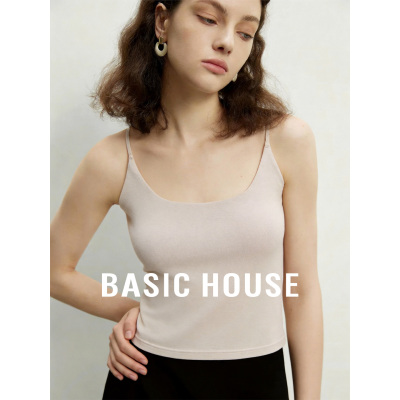 Basic House/百家好U领基础简约百搭带胸垫背心女春新款内搭上衣