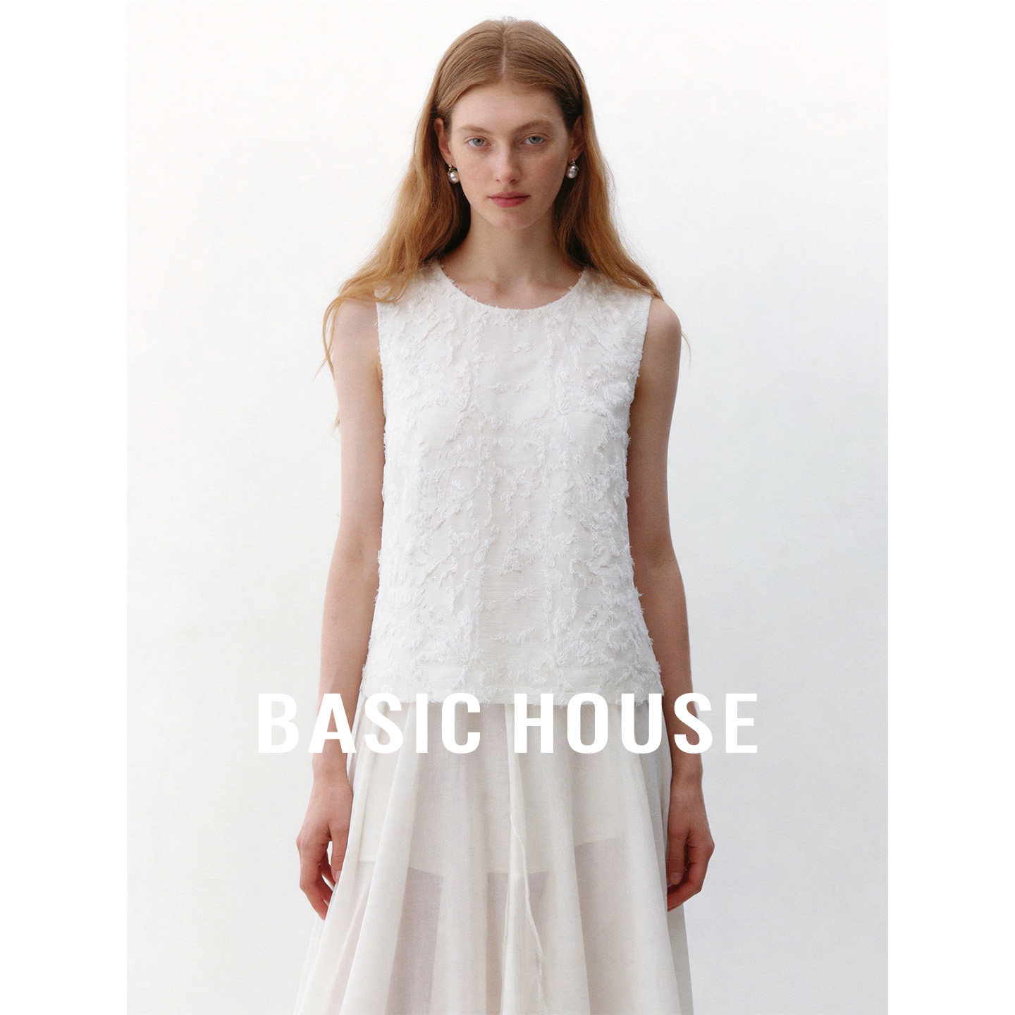 Basic House/百家好复古圆领无袖衬衫女2026新款气质白色短款马甲