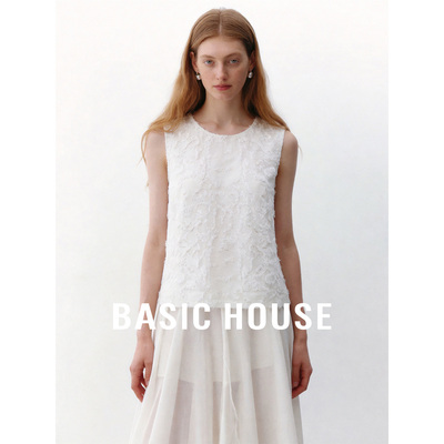 Basic House/百家好复古圆领无袖衬衫女2026新款气质白色短款马甲