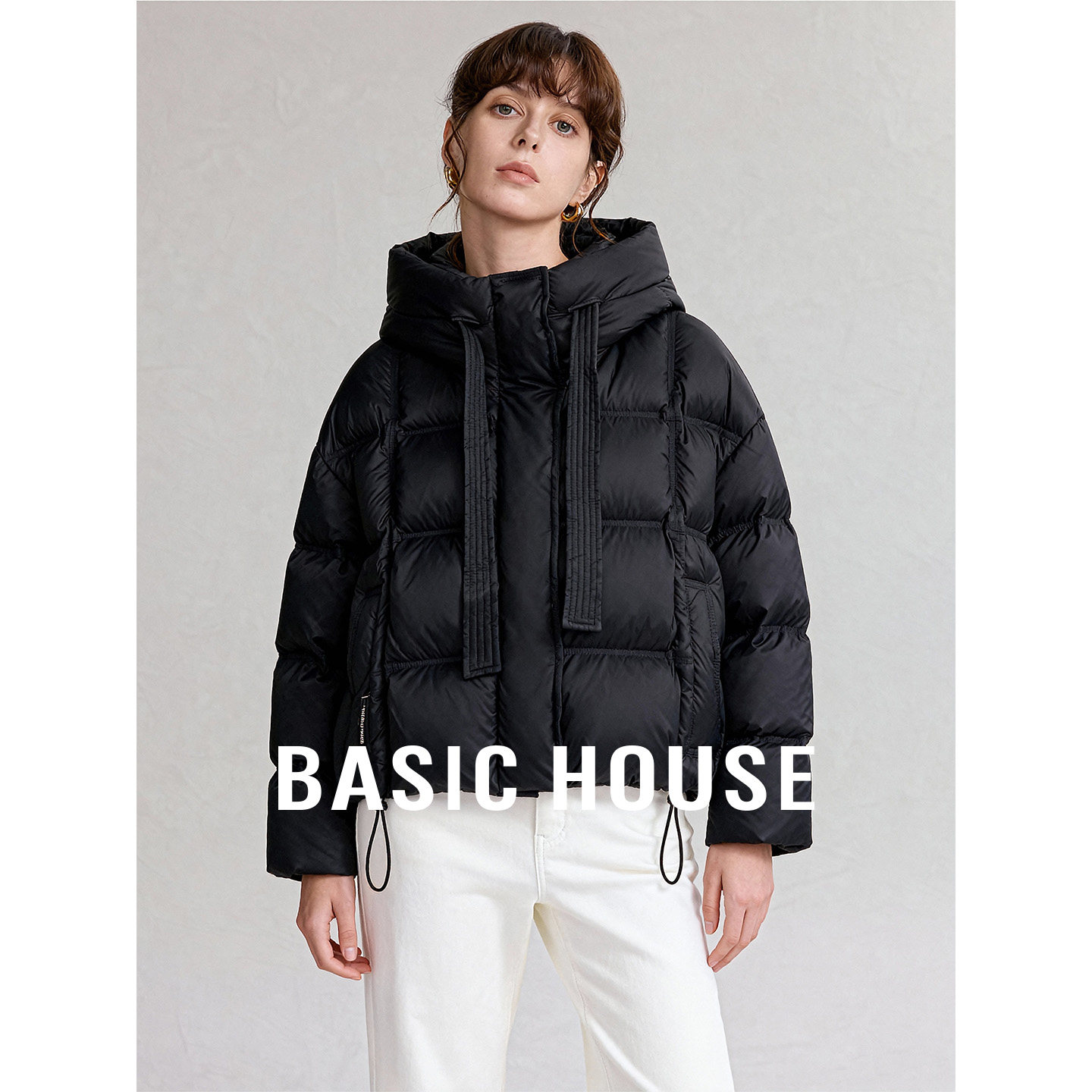 Basic House/百家好冬季新款连帽抽绳白鸭绒羽绒服女保暖短款外套,女装/女士精品,羽绒服,淘宝优惠券,粉丝福利购,淘宝优惠卷