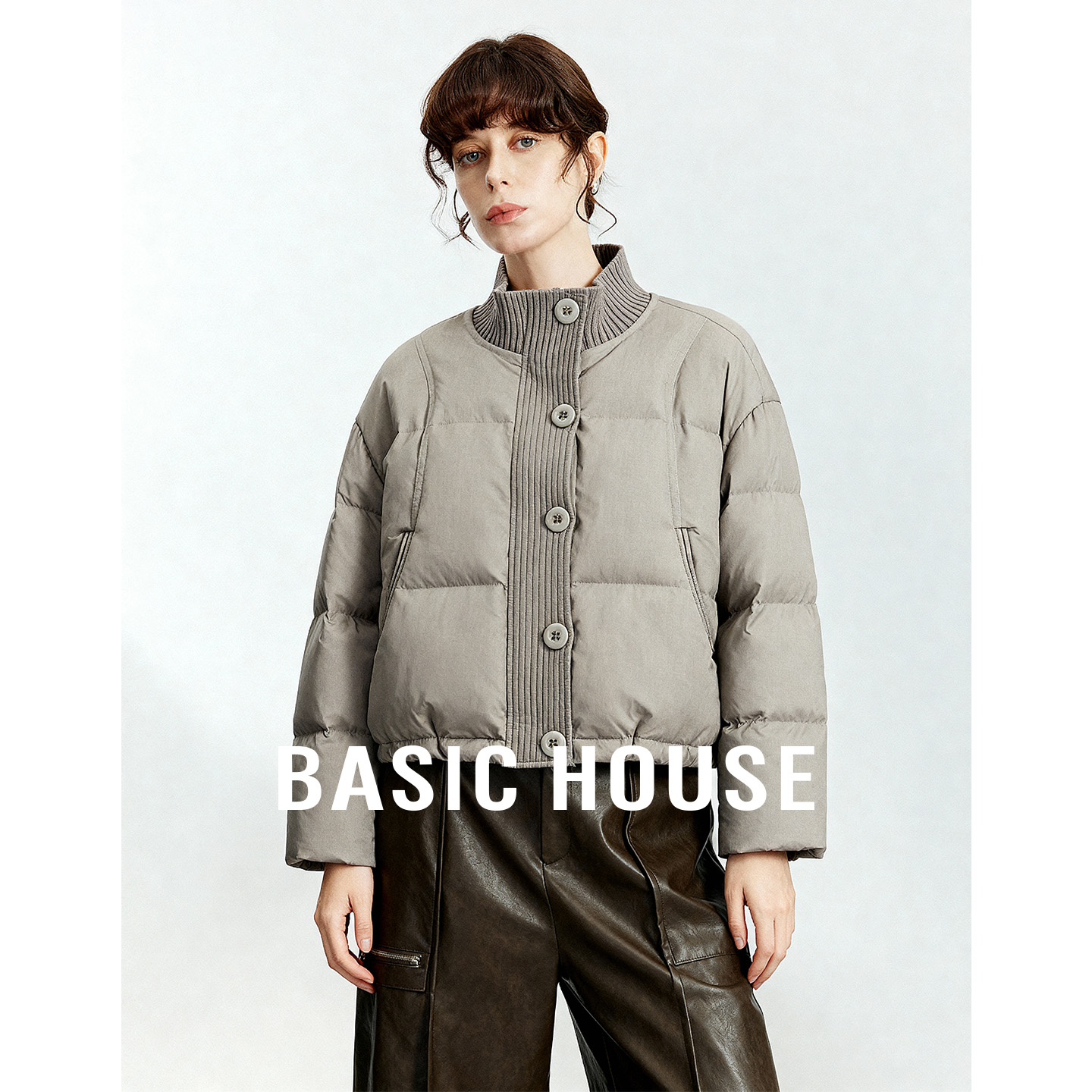 Basic House/百家好25秋冬新款短款白鸭绒羽绒服女保暖超好看外套