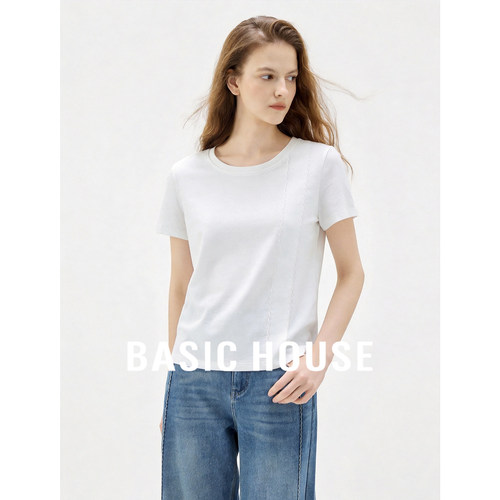 Basic House/百家好极简风白色短袖T恤女夏季薄款显瘦百搭上衣