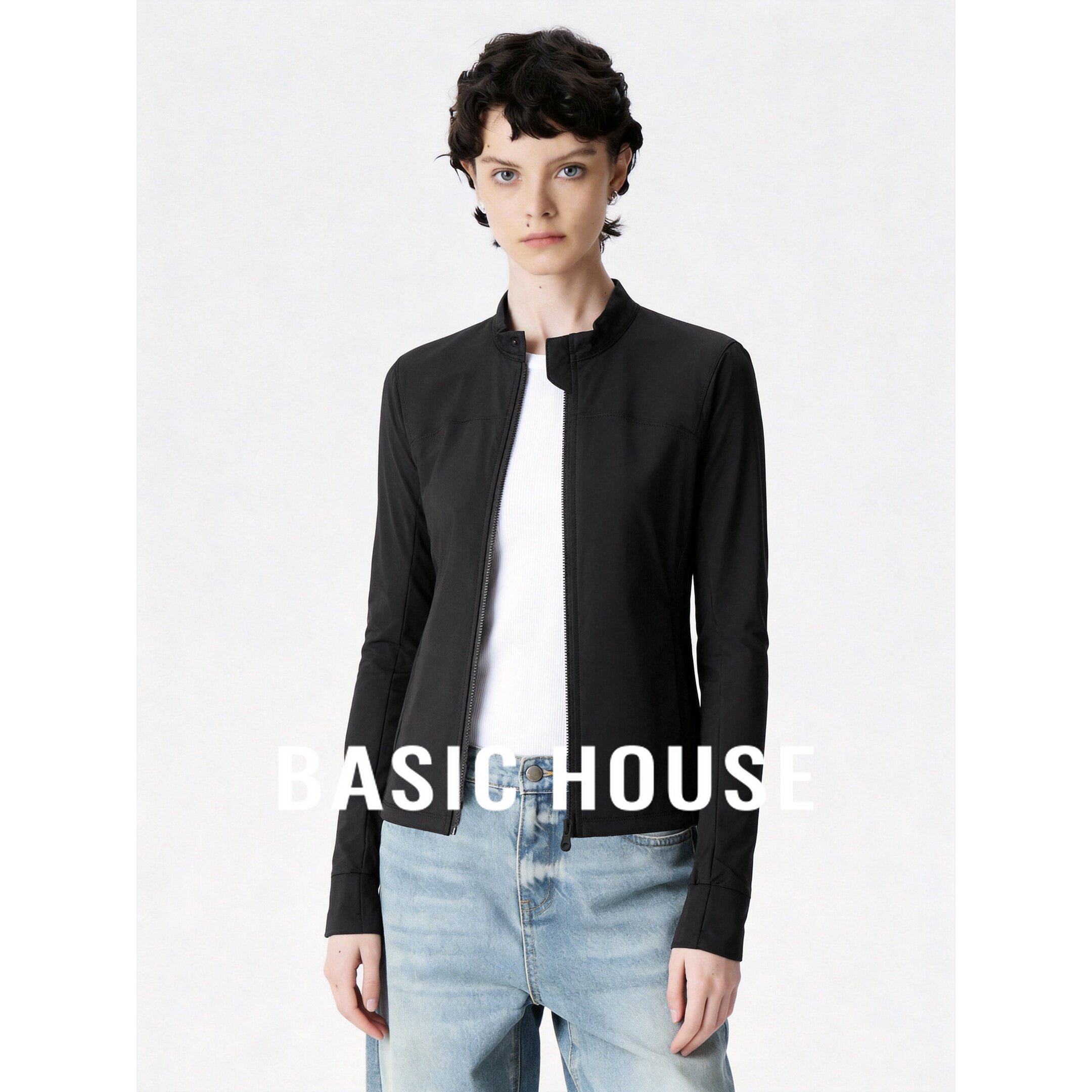 Basic House/百家好时尚立领拉链防晒服女夏短款修身显瘦短款外套