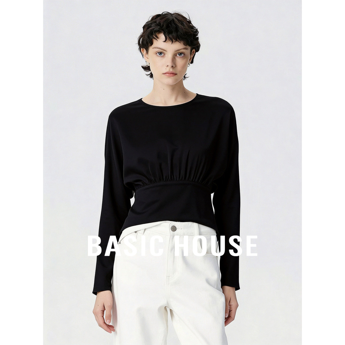 Basic House/百家好黑色小众设计感长袖衬衫女秋新款休闲百搭上衣