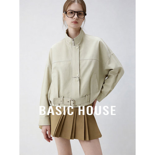 Basic House/百家好立领短款廓形女春收腰松弛风显瘦百搭通勤外套