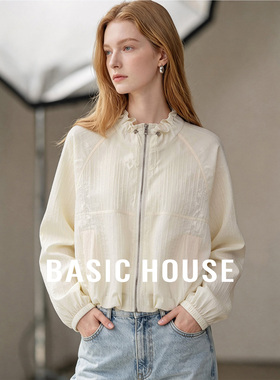 Basic House/百家好杏色立领透气短款外套女夏莱赛尔空调衫防晒服