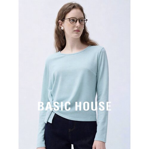 Basic House/百家好圆领长袖针织衫女秋季系扣设计基础款百搭上衣