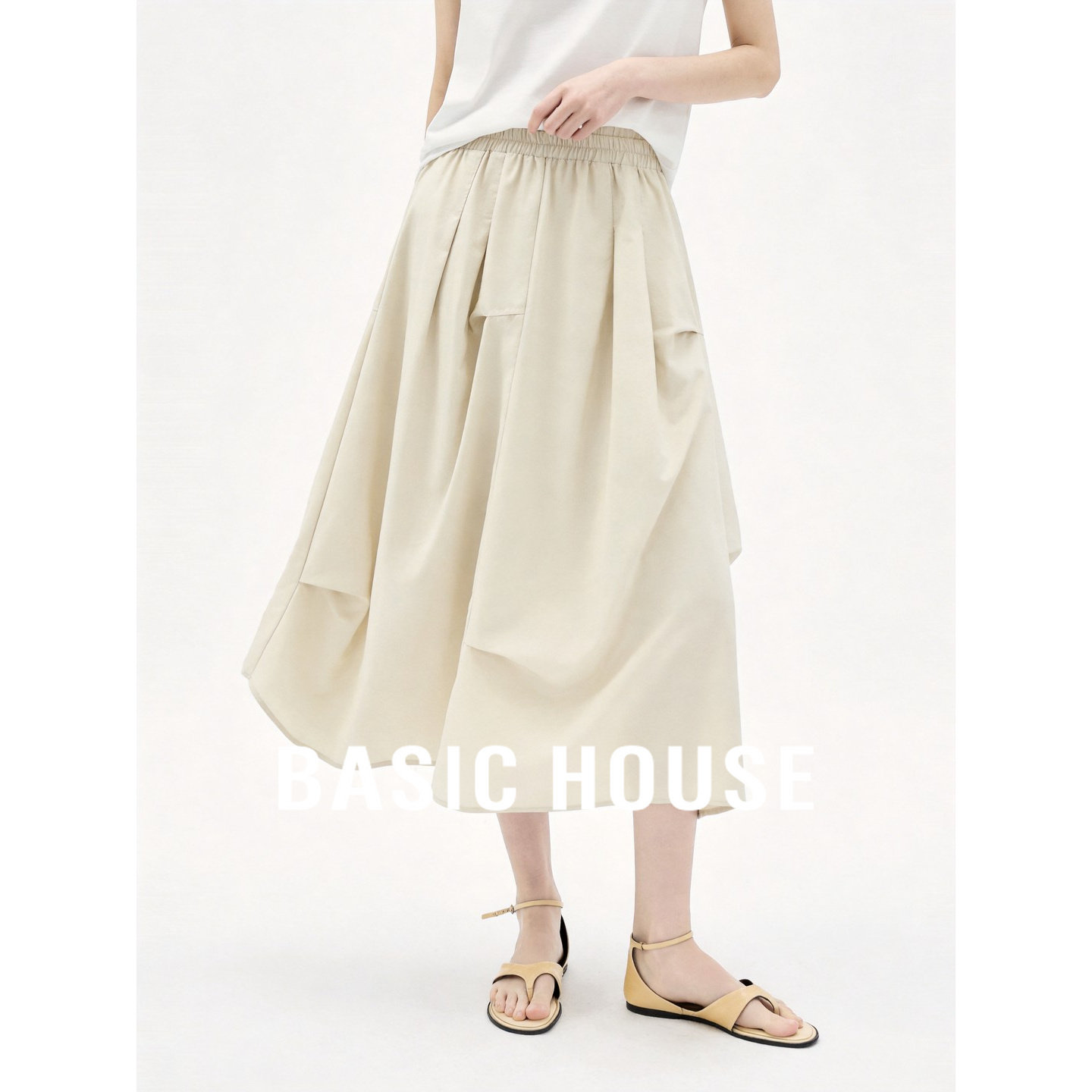 Basic House/百家好设计感小众轻薄半身裙堆叠舒适易打理中长裙女