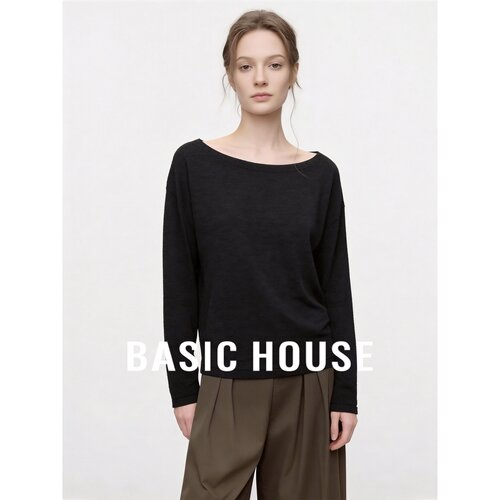 Basic House/百家好极简主义长袖针织衫女宽松圆领小个子时尚上衣